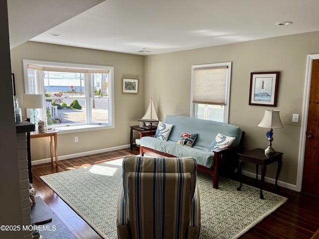 127 8th Ave, Seaside Park, NJ 08752 - living room featuring dark wood finished floors, baseboards, and recessed lighting