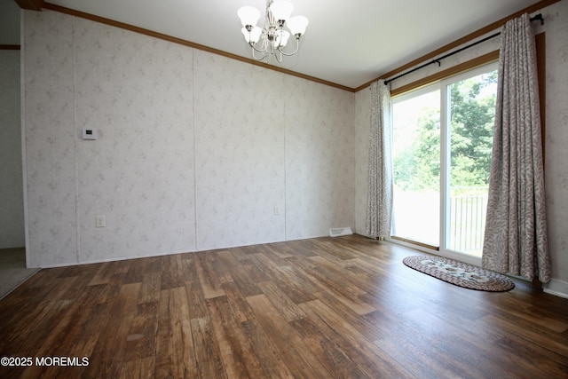 2 Brookside Way, Freehold, NJ 07728 - unfurnished room featuring wood finished floors, a chandelier, crown molding, and wallpapered walls
