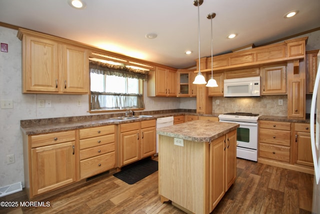 2 Brookside Way, Freehold, NJ 07728 - kitchen featuring white appliances, light brown cabinetry, a sink, dark wood-type flooring, and recessed lighting