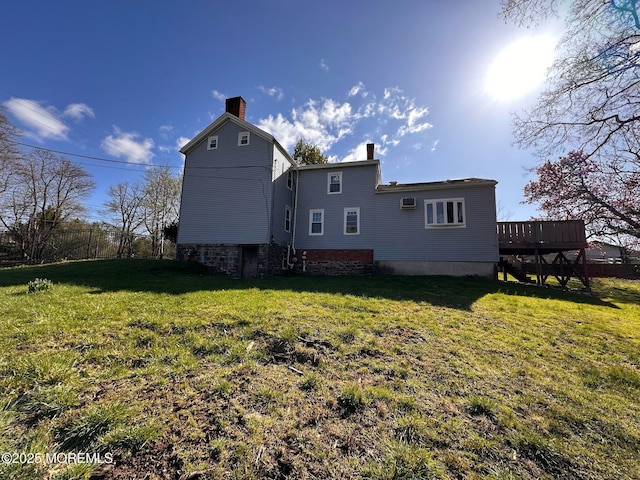 752 Amwell Rd, Hillsborough, NJ 08844 - back of property featuring a yard, a wooden deck, and a chimney