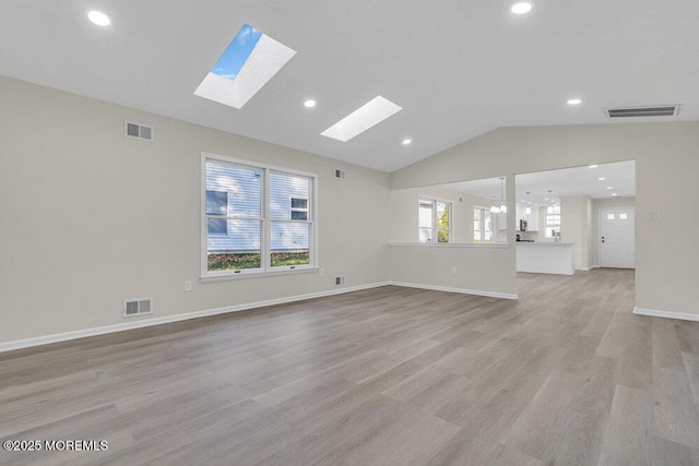 1396 Gleniffer Hill Rd, Toms River, NJ 08755 - unfurnished living room with vaulted ceiling with skylight, visible vents, and recessed lighting