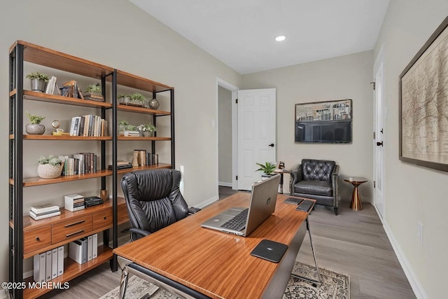 1396 Gleniffer Hill Rd, Toms River, NJ 08755 - office with baseboards, wood finished floors, and recessed lighting