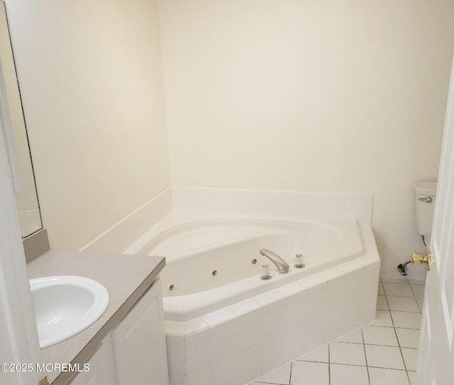 96 Drew Ct, Manalapan, NJ 07726 - full bath with a whirlpool tub, tile patterned flooring, vanity, and toilet