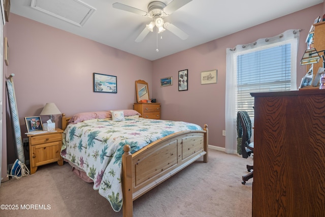 33 Blue Heron Ln, Bayville, NJ 08721 - bedroom featuring light carpet, attic access, and a ceiling fan