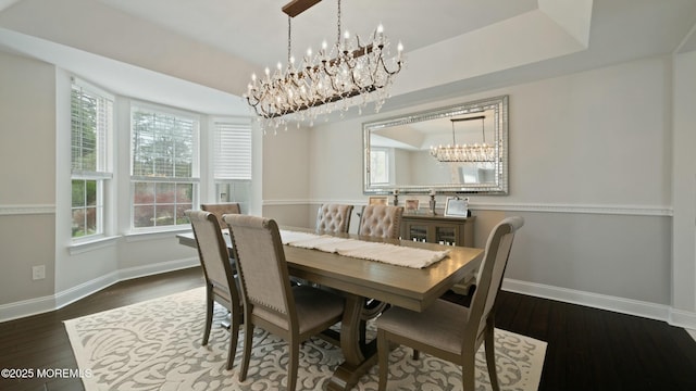 101 Erin Dr, Jackson, NJ 08527 - dining area with a chandelier, a wealth of natural light, baseboards, and dark wood-style flooring