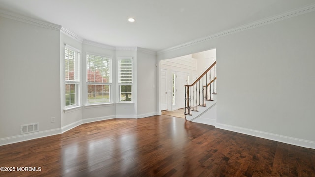 101 Erin Dr, Jackson, NJ 08527 - unfurnished living room with wood finished floors, visible vents, baseboards, and stairway