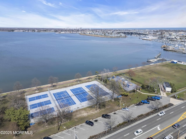 aerial view featuring a water view