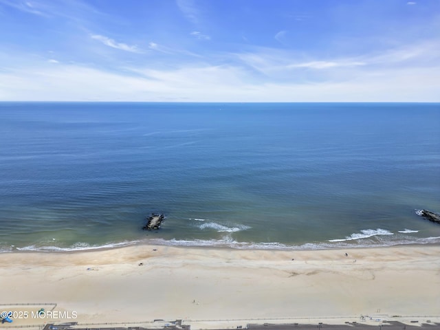property view of water featuring a beach view