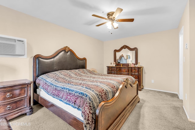 54 Amberly Dr Unit F, Manalapan, NJ 07726 - bedroom featuring baseboards, an AC wall unit, light colored carpet, and ceiling fan