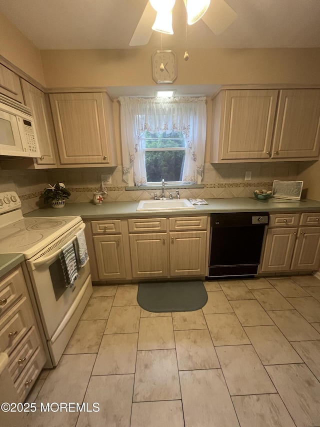 18 Andes Ct, Brick, NJ 08724 - kitchen featuring white appliances, a sink, ceiling fan, light countertops, and backsplash