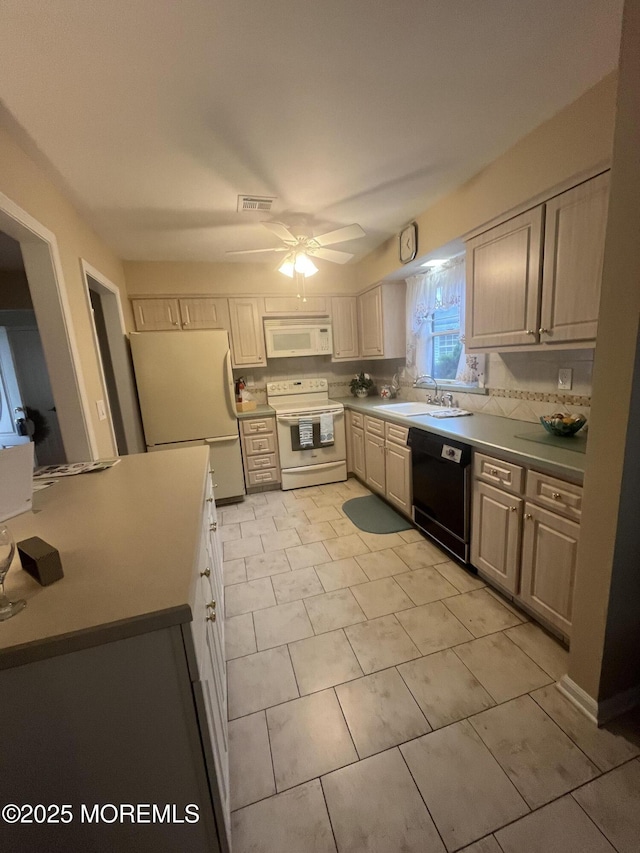 18 Andes Ct, Brick, NJ 08724 - kitchen featuring white appliances, ceiling fan, a sink, and light tile patterned floors