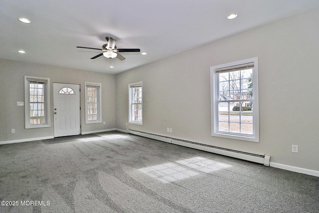 950 Bay Ave, Toms River, NJ 08753 - interior space with baseboards, ceiling fan, carpet, recessed lighting, and a baseboard heating unit