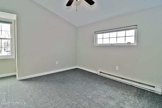 950 Bay Ave, Toms River, NJ 08753 - empty room with ceiling fan, baseboards, vaulted ceiling, and baseboard heating