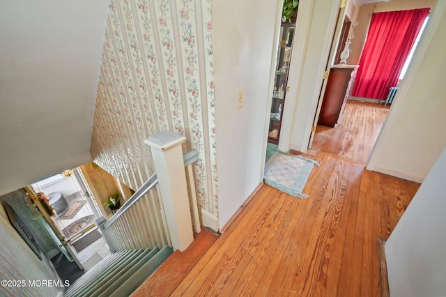 hall featuring baseboards and wood finished floors