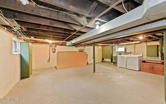 below grade area with separate washer and dryer