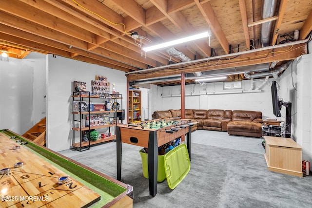 rec room with carpet flooring