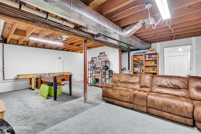 unfinished basement with carpet