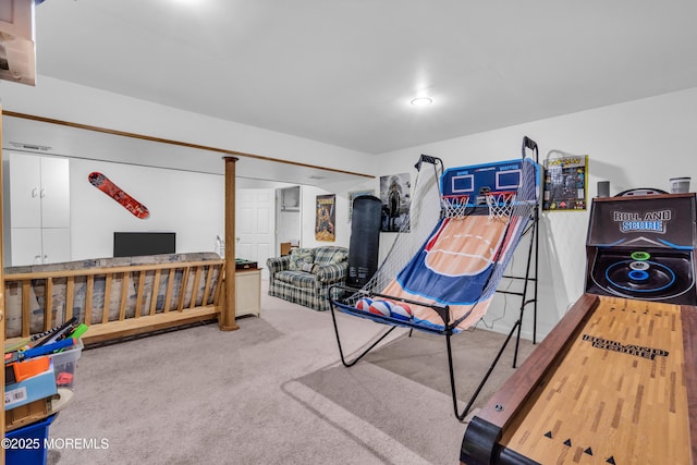 rec room with carpet