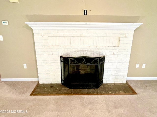 5 Laurel Ave, Toms River, NJ 08753 - interior details featuring a fireplace, baseboards, and carpet floors