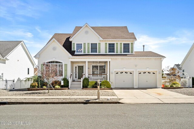 1306 Wickford Ln, Lanoka Harbor, NJ 08734 - traditional-style house featuring concrete driveway, a porch, fence, and a shingled roof