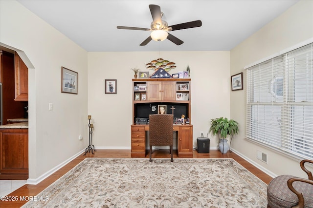 1306 Wickford Ln, Lanoka Harbor, NJ 08734 - office area featuring visible vents, ceiling fan, wood finished floors, and baseboards