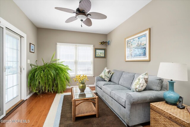 1306 Wickford Ln, Lanoka Harbor, NJ 08734 - living area with wood finished floors, ceiling fan, and baseboards