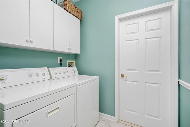 1306 Wickford Ln, Lanoka Harbor, NJ 08734 - clothes washing area featuring light tile patterned floors, independent washer and dryer, baseboards, and cabinet space