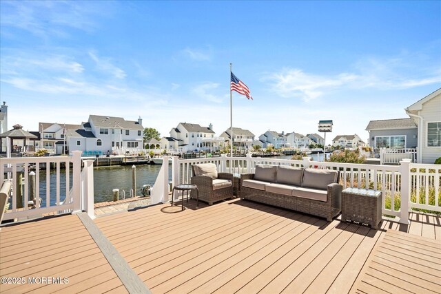 1306 Wickford Ln, Lanoka Harbor, NJ 08734 - wooden deck featuring outdoor lounge area, a residential view, and a water view