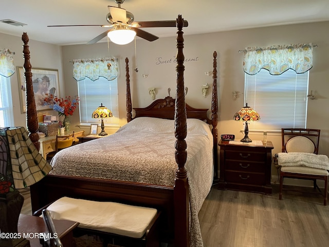 28 Morning Glory Ln, Whiting, NJ 08759 - bedroom featuring visible vents, multiple windows, a ceiling fan, and wood finished floors