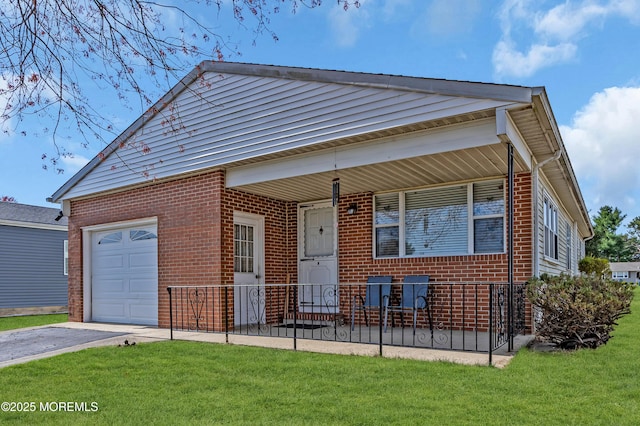 9 Banning Ct, Toms River, NJ 08757 - view of front facade featuring brick siding, a front yard, a porch, and a garage