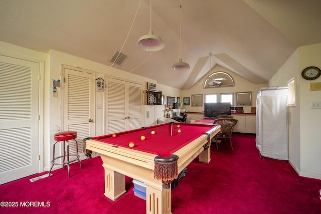 349 Harbor Vw, Forked River, NJ 08731 - playroom featuring carpet floors, billiards table, and vaulted ceiling