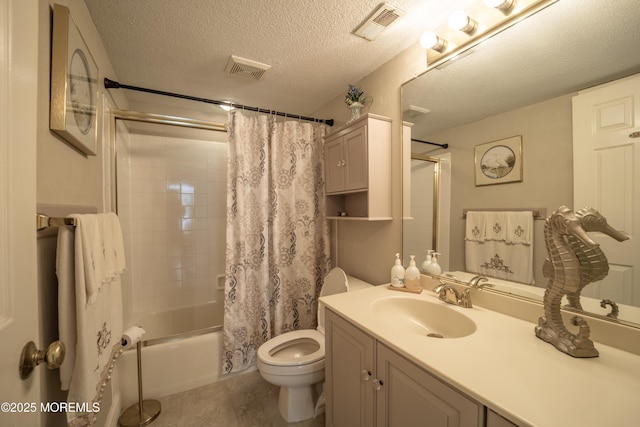 349 Harbor Vw, Forked River, NJ 08731 - bathroom with vanity, shower / bathtub combination with curtain, a textured ceiling, and tile patterned floors