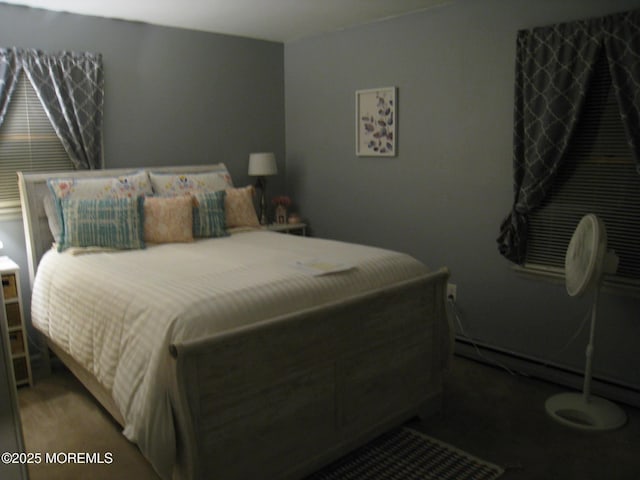 bedroom featuring light colored carpet