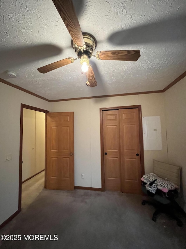 6 Raccoon Ave, Whiting, NJ 08759 - unfurnished bedroom featuring electric panel, carpet flooring, crown molding, a closet, and baseboards