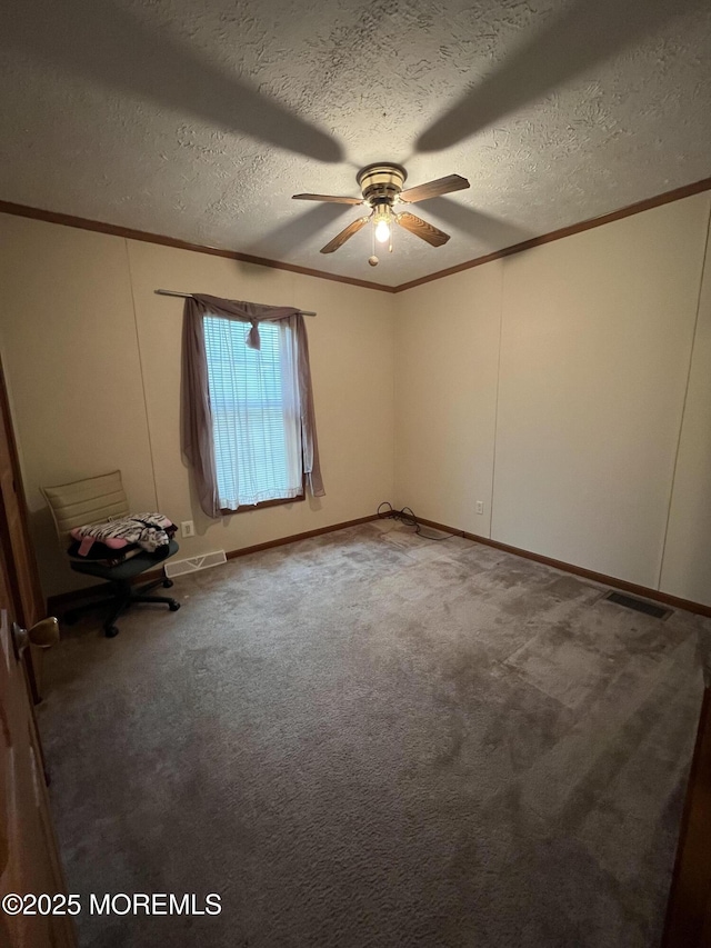 6 Raccoon Ave, Whiting, NJ 08759 - spare room with crown molding, ceiling fan, carpet floors, a textured ceiling, and baseboards