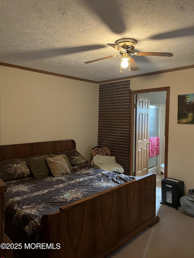 6 Raccoon Ave, Whiting, NJ 08759 - bedroom with ornamental molding, carpet flooring, a textured ceiling, and a ceiling fan