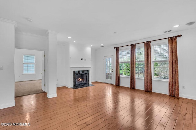 3 Marlborough Ct, Jackson, NJ 08527 - unfurnished living room featuring visible vents, baseboards, light wood-style floors, and a high end fireplace