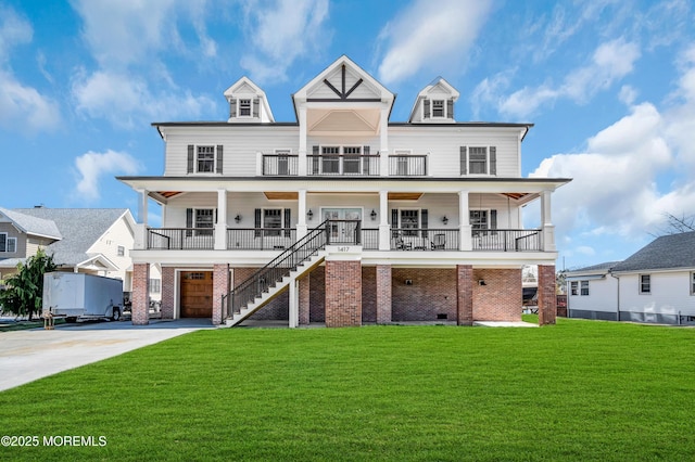 1417 Holmes Ave, Toms River, NJ 08753 - raised beach house featuring covered porch, stairway, brick siding, driveway, and a garage
