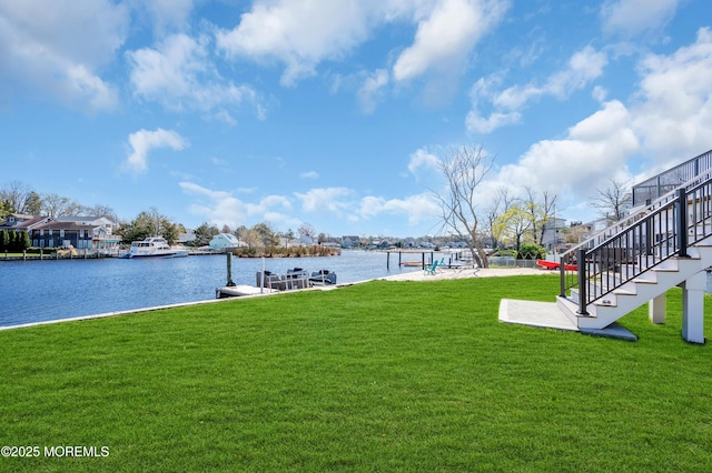 1417 Holmes Ave, Toms River, NJ 08753 - view of grassy yard with stairs, a boat dock, and a water view