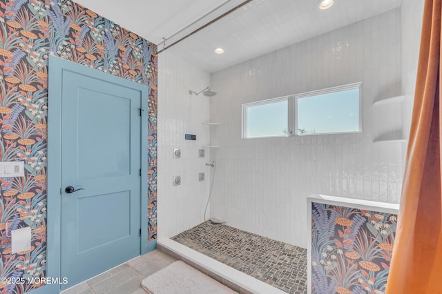 1417 Holmes Ave, Toms River, NJ 08753 - bathroom featuring walk in shower, recessed lighting, and tile patterned flooring
