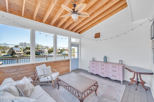 1417 Holmes Ave, Toms River, NJ 08753 - sunroom / solarium with a water view and a ceiling fan