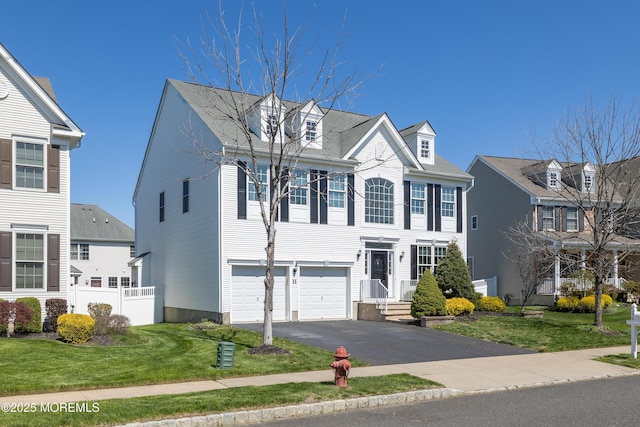 view of front facade featuring a garage, fence, driveway, and a front yard