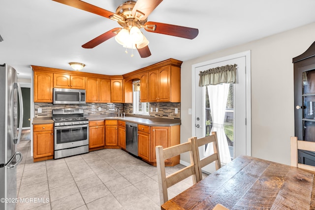 kitchen featuring appliances with stainless steel finishes, plenty of natural light, and decorative backsplash