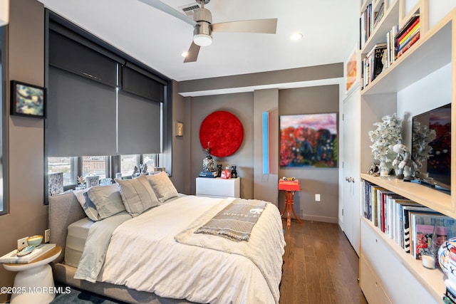 601 Bangs Ave Unit 908, Asbury Park, NJ 07712 - bedroom with recessed lighting, baseboards, dark wood finished floors, and a ceiling fan