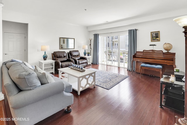 living area featuring dark wood-type flooring