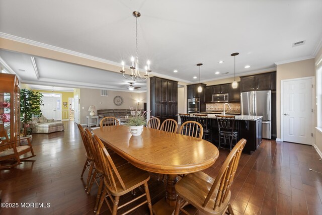 311 Newport Way, Little Egg Harbor, NJ 08087 - dining room with visible vents, recessed lighting, ornamental molding, and dark wood finished floors