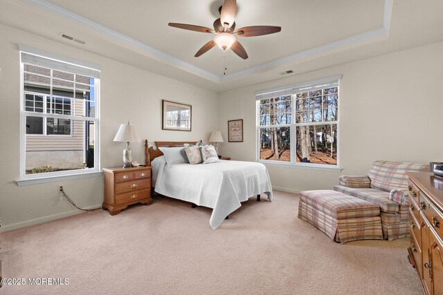 311 Newport Way, Little Egg Harbor, NJ 08087 - carpeted bedroom featuring a tray ceiling, visible vents, baseboards, and ornamental molding
