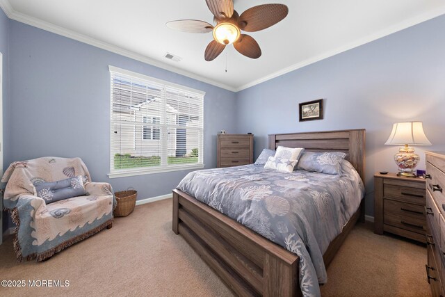 311 Newport Way, Little Egg Harbor, NJ 08087 - carpeted bedroom with baseboards, visible vents, ornamental molding, and ceiling fan