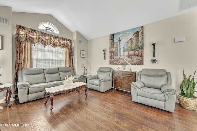 40 Isabella Dr, Manchester, NJ 08759 - living area featuring visible vents, hardwood / wood-style floors, and lofted ceiling