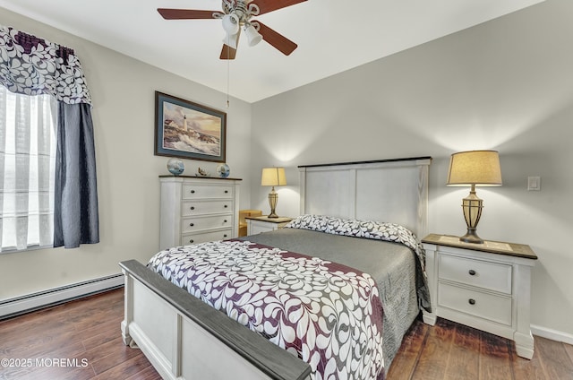40 Isabella Dr, Manchester, NJ 08759 - bedroom with a baseboard heating unit, baseboards, a ceiling fan, and dark wood finished floors
